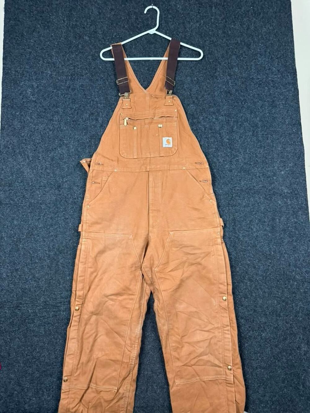 Vintage Carhartt Brown Duck Bib Overalls Workwear Carpenter Men's 37x29